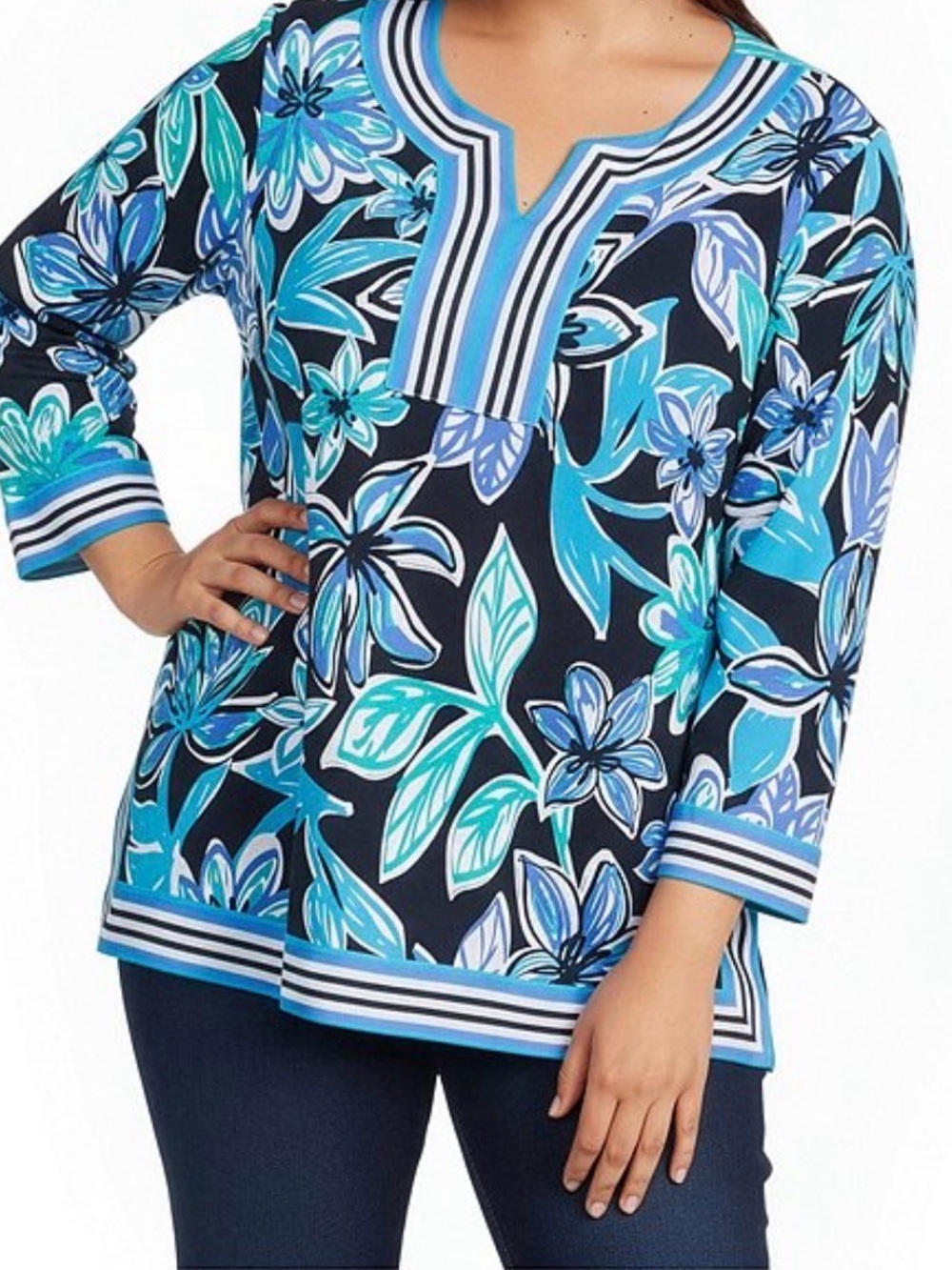 NEW Multiples Plus Floral Split-Neck Tunic Top 3x